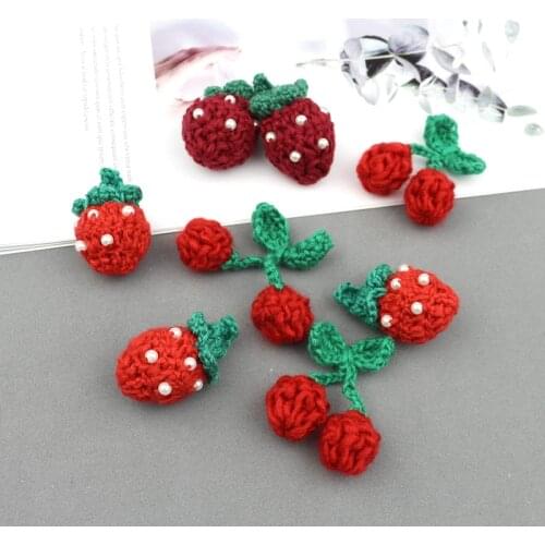 5Pcs Hand Knitting Cherry/Strawberry Ornaments DIY Craft Supplies Kids Hair Pin Accessories Hat Shoes Clothing Decor Material