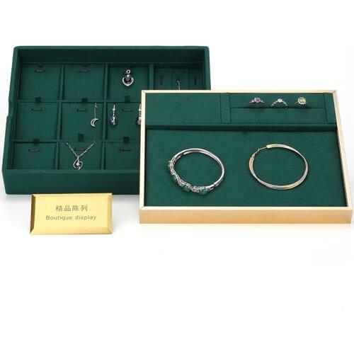 Green Two layers female earring jewelry display stand bracelet wedding ring pendent showcase jewellery organizer storage trays