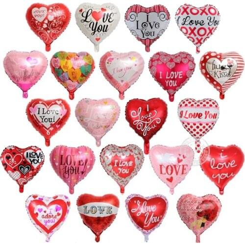 50pcs 18inch Heart Shape Foil Balloons I Love You Balloon Valentines Day Wedding Birthday Party Decor Supplies Helium balloons
