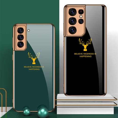 Camera Protection Tempered Glass Case For Samsung Galaxy S21 Plus S21 Ultra 5G Case Luxury Plating Soft Frame Hard Back Cover