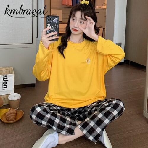 Pajamas for Women Autumn Little Daisy Milk Silk Long-Sleeved Trousers Pajama Homewear Casual T-shirt Two Piece Set Plus Size 2xl