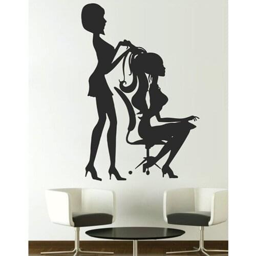 Barbershop wall stickers for room Detachable vinyl decal beautiful girl Windows Decor Barbers Logo Hair Salon Wall Decals G164