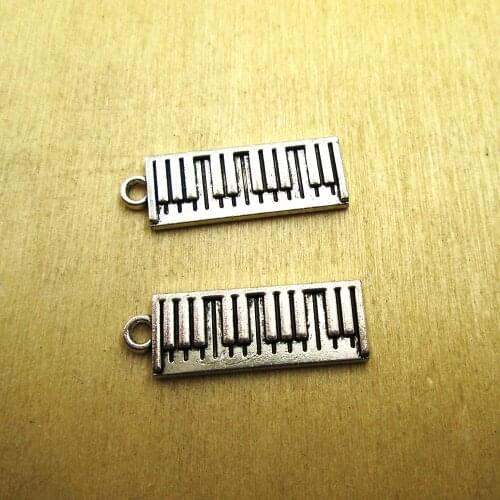 10pcs- 26x8mm Piano Charms Pendants, Keyboard Music Charm Jewelry Making DIY necklace/ bracelets charms antique silver tone