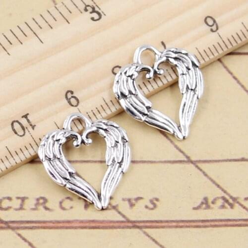 20pcs Charms Heart Angel Wings 19x17mm Tibetan Silver Color Pendants Antique Jewelry Making DIY Handmade Craft