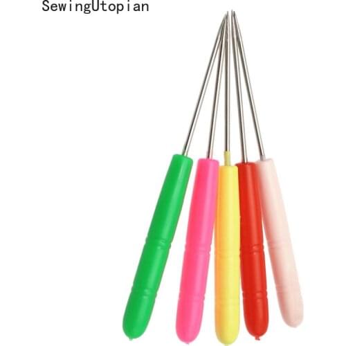 5PCS Plastic Handle Metal Needle Sewing Awl Round Hole Plastic Handle Bradawl DIY Tool Sewing Awl Straight Tip Needle Awl