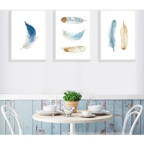 Abstract Wall Art Watercolor Paintings Colorful Feathers Nordic Canvas Posters Prints Living Room Bedroom Coriander Decoration