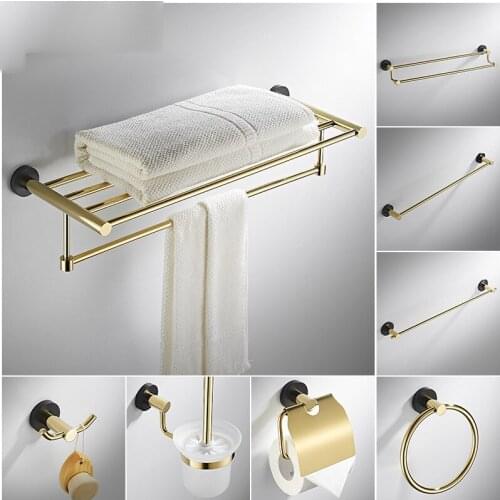 Bathroom Accessories Bathroom Shelf Towel Rack,Paper holder Toilet Brush Holder,Towel Ranger, Brass Gold Black Bath Hardware Set