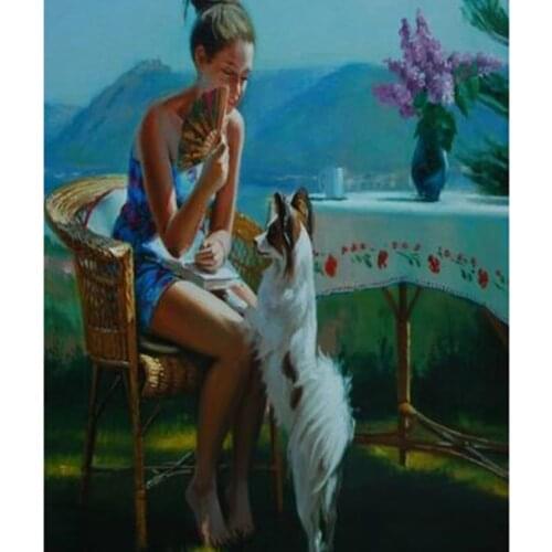 5D DIY Diamond Painting Figure Painting Beauty and Puppy Picture Square Round Diamond Cross Stitch Home Decoration Crafts WG2880