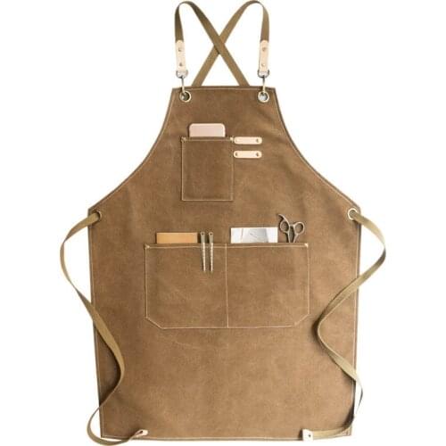 Beige Barber Canvas Cook Apron Barista Bartender Chef Hairdressing Apron Catering Uniform Work Wear Anti-Dirty Overalls