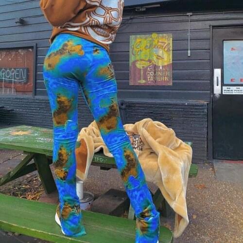 Autumn New Women Fashion Casual Print High Waist Straight Trousers New Punk Y2K Club Streetwear Female Print Pant Hot