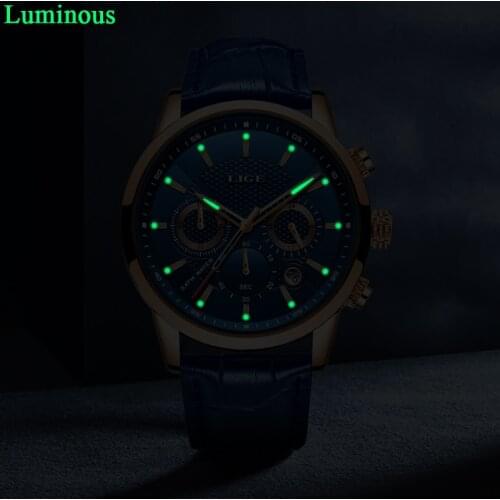2020 New Mens Watches LIGE Top Brand Luxury Leather Casual Quartz Watch Men Sport Waterproof Clock Blue Watch Relogio Masculino