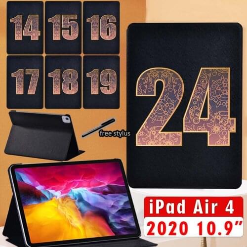 IPad air 4 Tablet Case for ipad Air 4 10.9 Inch 2020 Number PU Leather Tablet Stand Folding Cover + Free Stylus