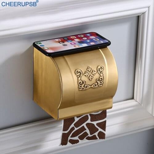 Toilet Roll Paper Holder Wall Mount Vintage Gold WC Paper Storage Brushed Paper Towel Hanger Bathroom Waterproof Phone Stand K06
