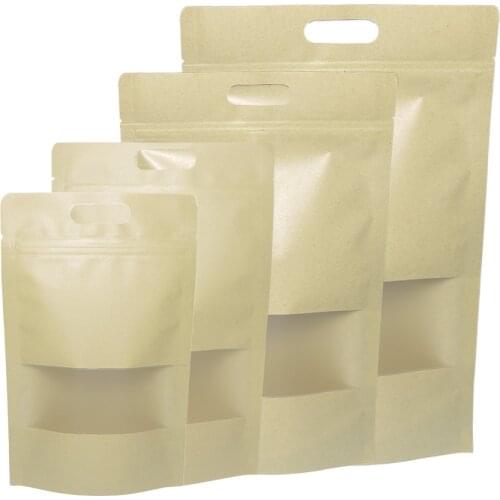 Eco-friendly Ziplock Bags Kraft Paper Storage Bags Stand Up Snack Pouches Sustainable Use Plastic Bags With Transparent Window