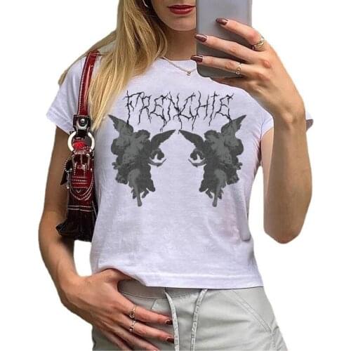 European and American trend y2k high street short-sleeved angel t-shirt female dark oversized fried street top 2021