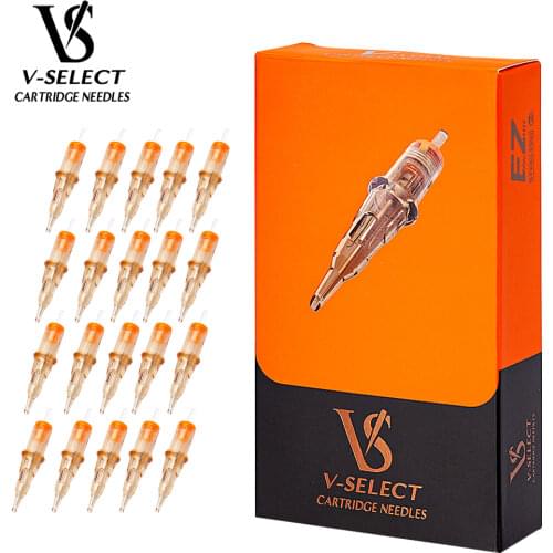 EZ V-Select Cartridge Needles Round Shader Tattoo Needles with Safety Elastic Membrane for Cartridge Tattoo Machines 20 pcs/Box