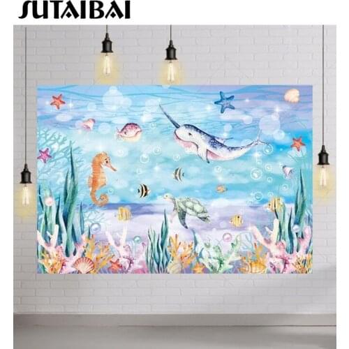 Marine Life Seabed Underwater Photography Backdrop Summer Ocean Baby Shower Newborn Background Watercolor Decor Party Supplies