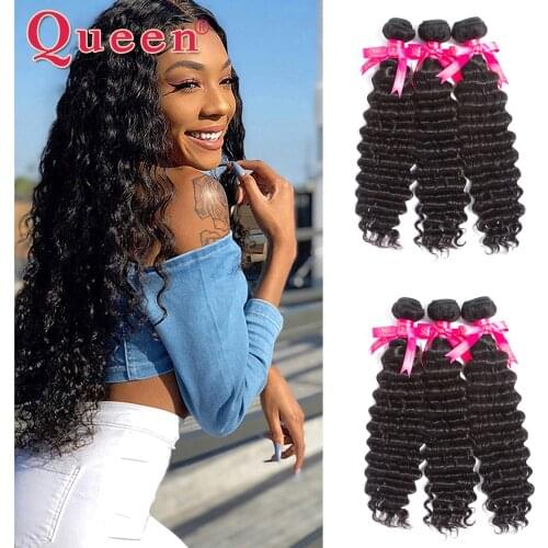 Deep Wave Bundles 1/3/4 Human Hair Bundles Brazilian Hair Weave Bundles 100% Human Hair Water Wave Curly Hair Bundles QUEEN HAIR
