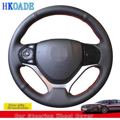 DIY Hand-stitched Black Soft Artificial Leather Car Accessories Steering Wheel Cover For Honda Civic Civic 9 2012-2015