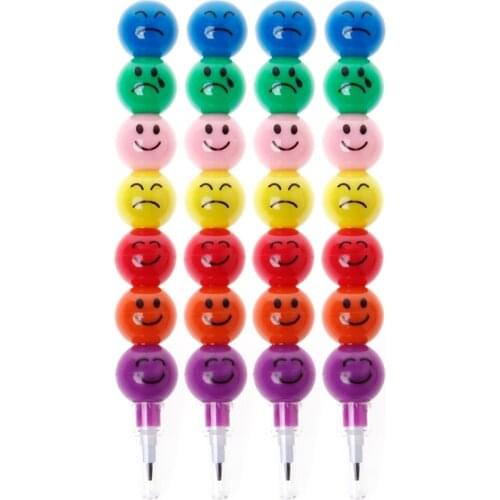4Pcs 7 Colors Stacker Swap Cute Smile Face Pencils For School Childrens Toys U4LD