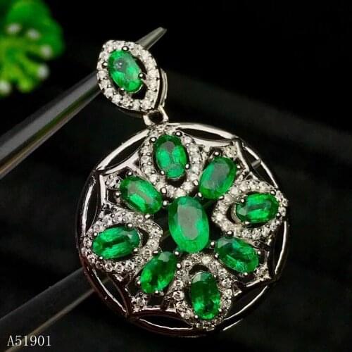 KJJEAXCMY boutique jewelry 925 pure silver inlaid natural Emerald Pendant Silver Necklace support detection