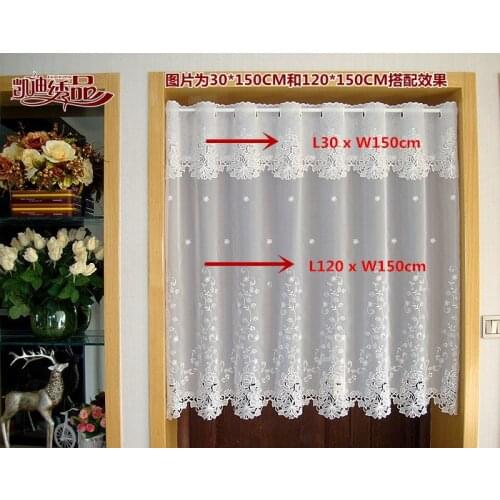 Short Curtain Cotton Cabinet Curtain White Lace Leaves Embroidery Hem Christmas curtain Cupboard Curtain for Kitchen Door