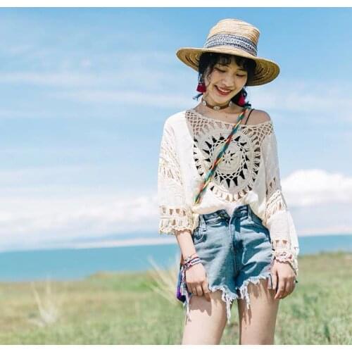 HFF 2021 Summer Niche Sun Protection Design Sense Bohemian Style Blouse Thin Exterior With Holiday Travel Hollow Blouse Women