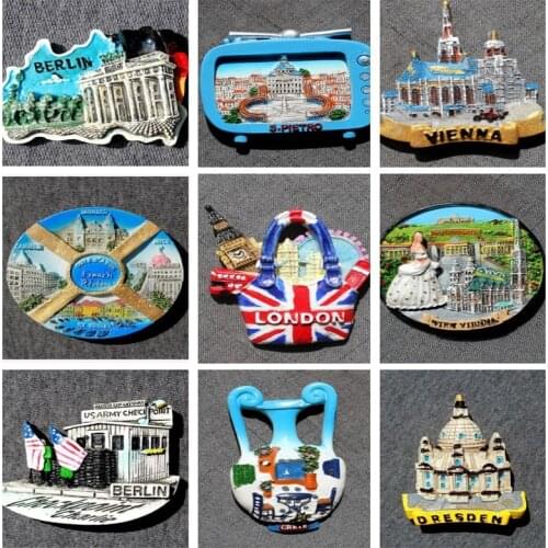 World Tourism Souvenir Fridge Magnets Berlin Greece Becelona Sissy Prince London Crete Vienna Magnet Refrigerator Decor stickers