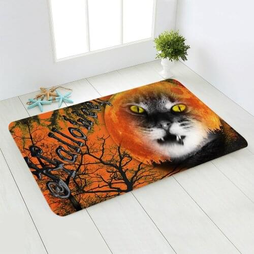Horror Halloween Pumpkin Trick or Treat Doormat Decor Cute Cat Carpet Flannel Doormat for Bathroom and Living Room Kitchen Mat