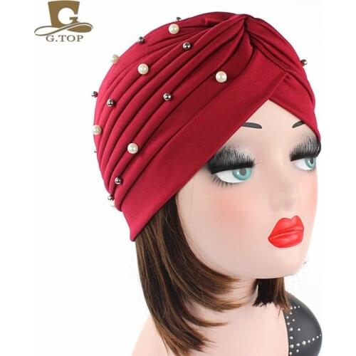 New women solid folds pearl muslim turban scarf women islamic inner hijab caps Arab wrap head femme musulman turbante mujer