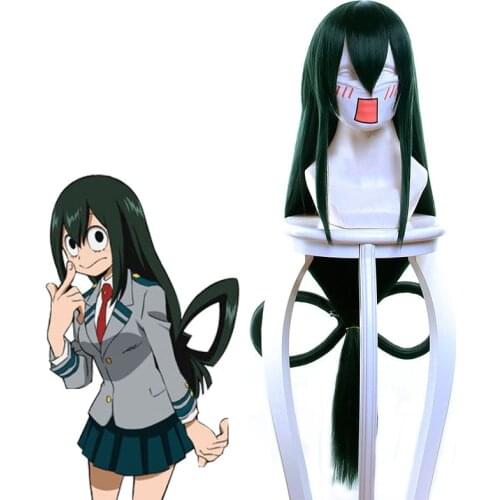 Boku no Hero Academia Tsuyu Asui Cosplay Wig My Hero Academia Women Long Green Synthetic Hair Halloween Party +Wig Cap