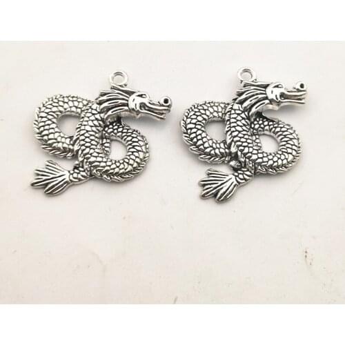 2pcs Dragon Charm 36x43mm Tibetan Silver Plated Pendants Antique Jewelry Making DIY Handmade Craft Bracelet Necklace