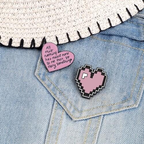 Retro Pixel Heart Enamel Pins Cute Pink Purple Game Heart Badge Denim Shirts Brooch Collar Lapel Pin Jewelry For Women