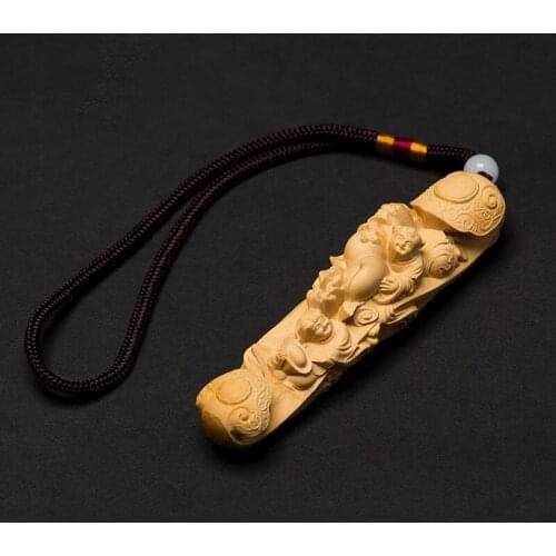 Good fortune boy statue Ruyi Accessories Creative wood carving boutique home decorations flowers Ruyi wall Collection