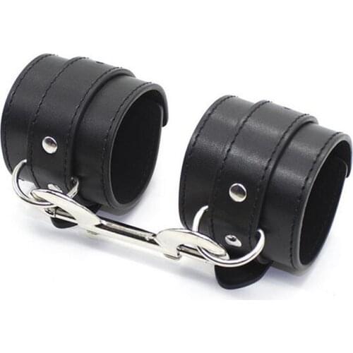 Adult Games Sexy Black Leather Hand Cuffs Restraints Bondage Chain HandCuffs Erotic Toys Products Sex Toys for Couples Sexo