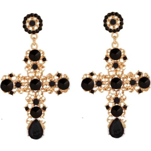 Earrings Woman Pendant Cross Metal Gold Girl Fashion Jewelry Big hanging Exaggerated Eardrop Metal Dangler