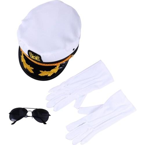 Yacht Captain Captain Hat Skipper Sailor Cap Aviator Sunglasses Flag Raising White Gloves Set Navy Cosplay Costume Accessories