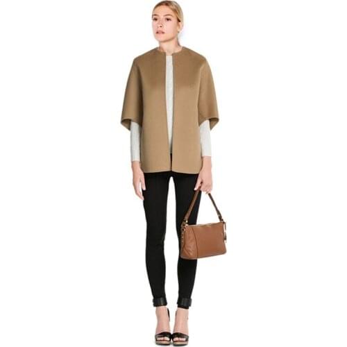 Casual Half-sleeve No Button Woolen Jacket, Classic Camel Color Batwing Sleeve Wool Jacket