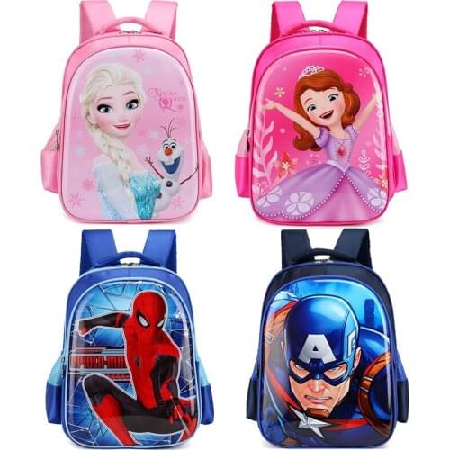 40cm Disney Frozen Spiderman Sofia Captain America Schoolbag Boys Girls Backpack Large-capacity Multi-layer Storage Cartoon Bags