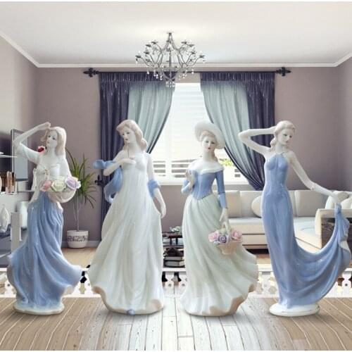 European Character Sculpture Home Decor Accessories Ceramic Western Woman Figurine Crafts Elegant Lady Ornaments Wedding Gifts