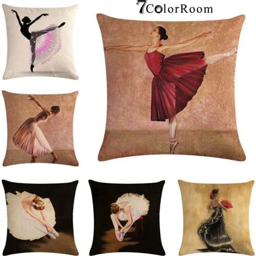 Dance Cushion Cover for Sofa Home Decorative Ballet Girl Throw Pillow Case Cotton Linen Couple Pillowcase 45x45 CM
