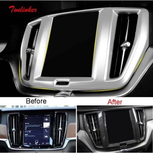 Tonlinker Interior Car NAV Position Cover Case Sticker for Volvo XC60 2018-20 Car Styling 1PCS ABS/Stainless steel Cover Sticker