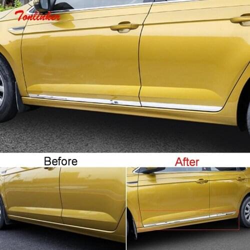 Tonlinker Exterior Car Door Edge Cover Stickers for Volkswagen POLO 2019-20 Car Styling 4 PCS Stainless steel Cover stickers