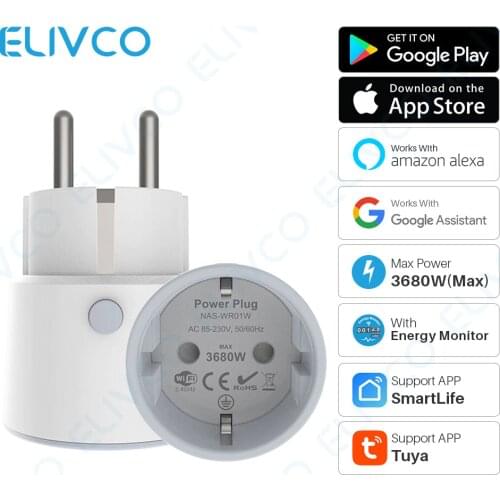 16A 3680W EU Smart Plug Wifi Intelligent Outlet Power Monitor Wireless Socket Voice Control Works with Alexa Google Home Tuya