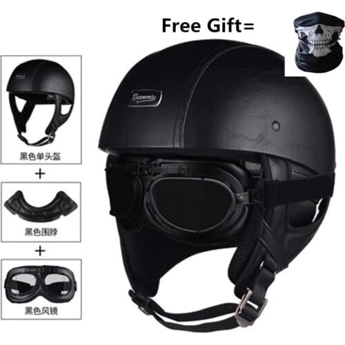 Skull Cap Motorcycle Helmet Vintage Half Face Helmet Retro German Style chopper Cruiser