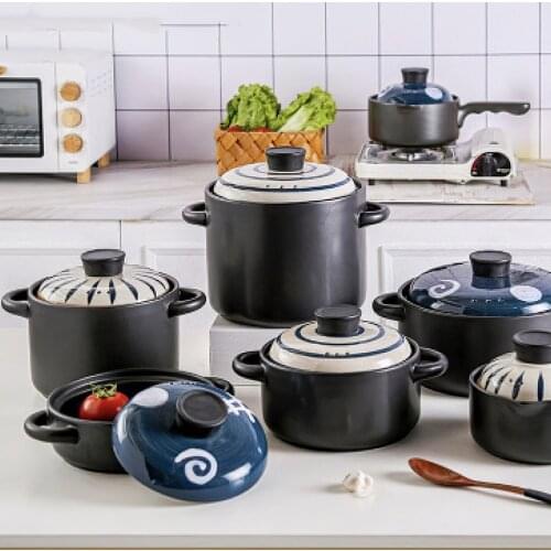 Japanese Multi-size Multi-color Ceramic Double Ear Casserole Handle Milk Pot Restaurant Kitchen Home Soup Pot Steamer