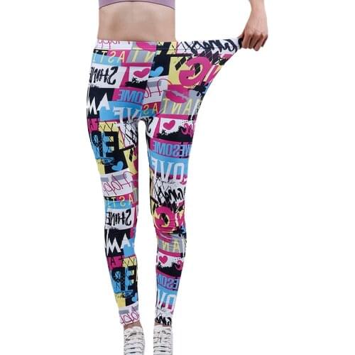 YSDNCHI Yuga Leggings Women High Waist Girls Fitness Sports Tight Leggins Colorful Letters Printing Sexy Pants
