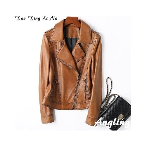 2020 Women Spring Genuine Real Sheep Leather Jacket R24