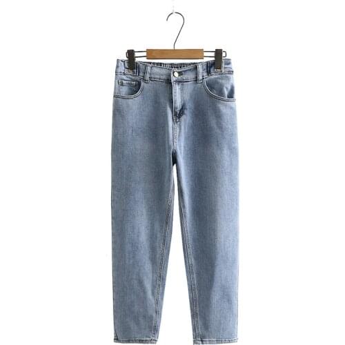 Plus size blue Elastic Waist women jeans pants 2021 new spring autumn casual ladies cotton Straight trousers female