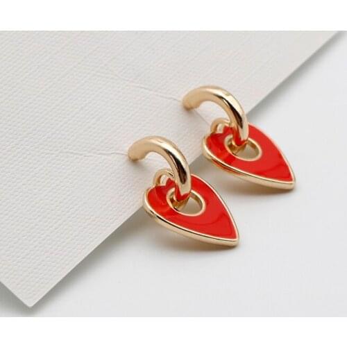 Heart Earrings Pendant Red Enamel Earring For Women Wholesale Fashion Jewelry Circle Hollow Drop Stud Zinc-Alloy Vintage 202190